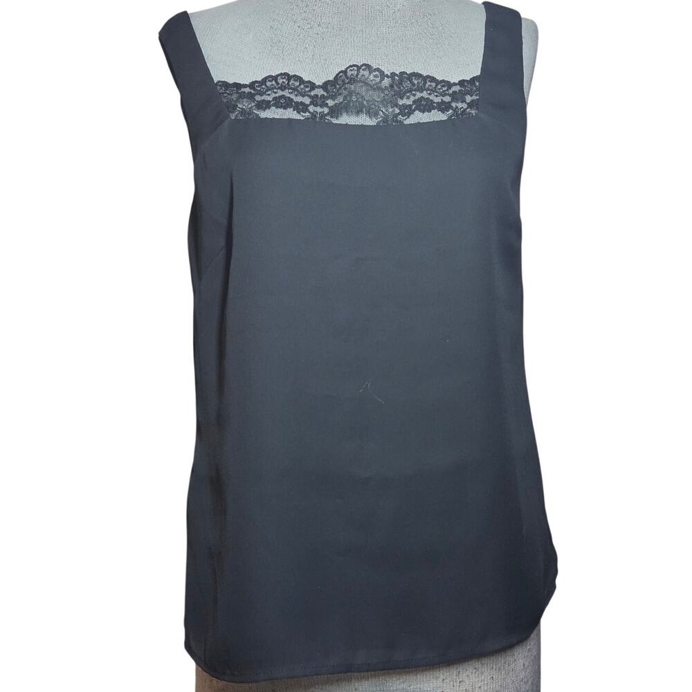 Black Lace Neckline Detail Sleevless Blouse Size 6